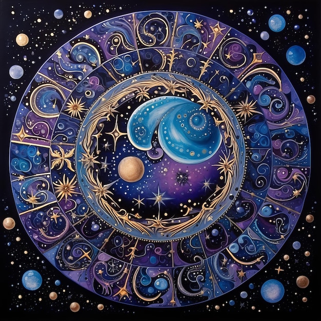 Mandala celeste in blu intenso viola e argento