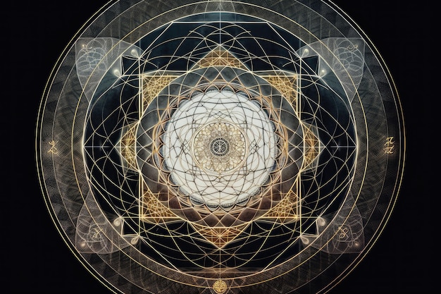 Mandala circondato da geometria sacra con rapporto aureo e proporzioni divine visibili