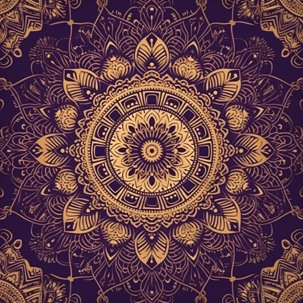 Mandala d'oro su sfondo viola.