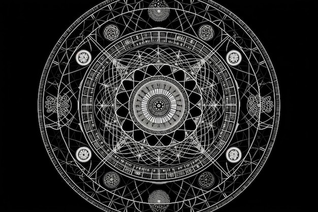 Mandala di cerchi triangoli e linee nel modello di geometria sacra