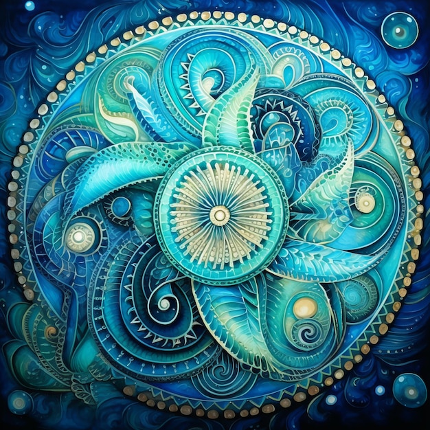 Mandala oceanica in varie sfumature di blu e turchese