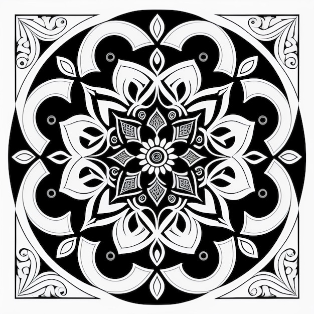 Mandala quadrati per libro da colorare dettagli intricati linee chiare e pulite linee di inchiostro bianco e nero