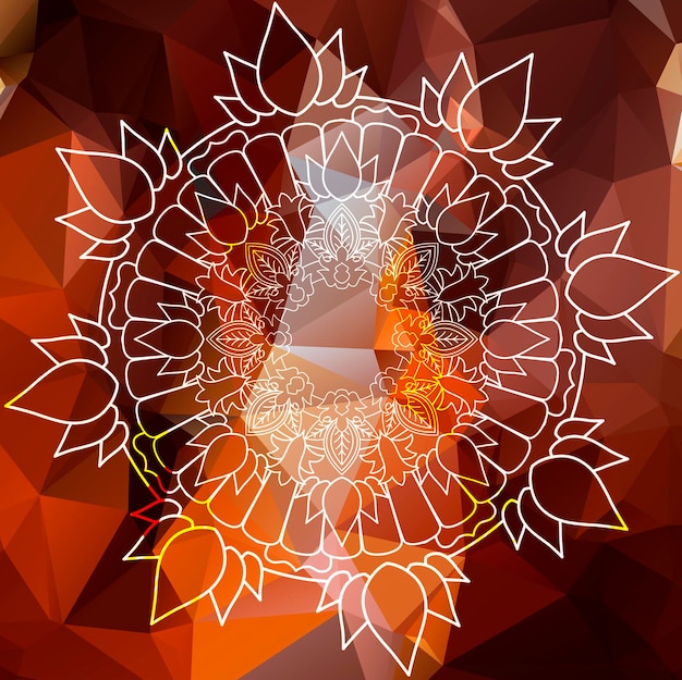 Mandala Yoga. Elementi decorativi d'epoca. Motivo orientale, su sfondo low poly. Motivi islamici, arabi, indiani, marocchini, spagnoli, turchi, pakistani, cinesi, mistici, ottomani. Pagina del libro colorato