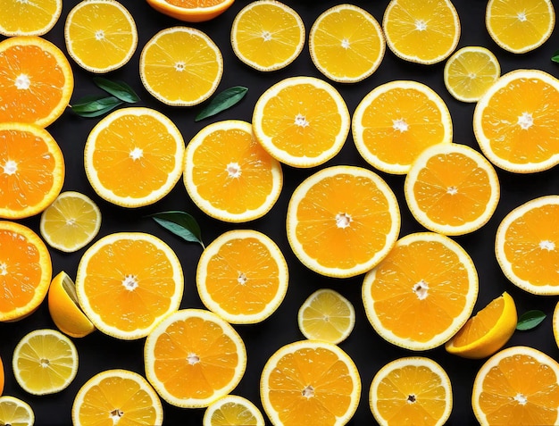 mandarini e arance su uno sfondo piatto