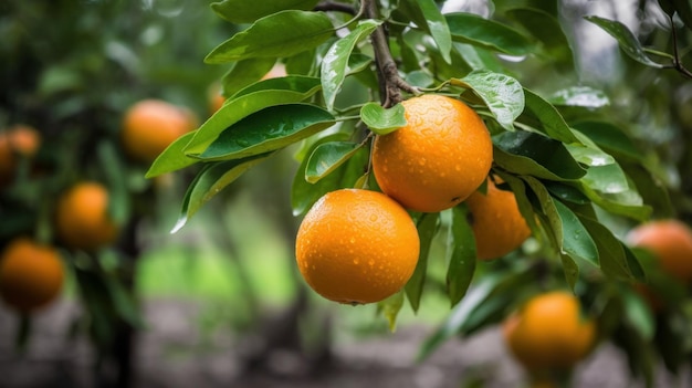 Mandarini maturati sul ramo dell'albero verde nel frutteto Ai generativo