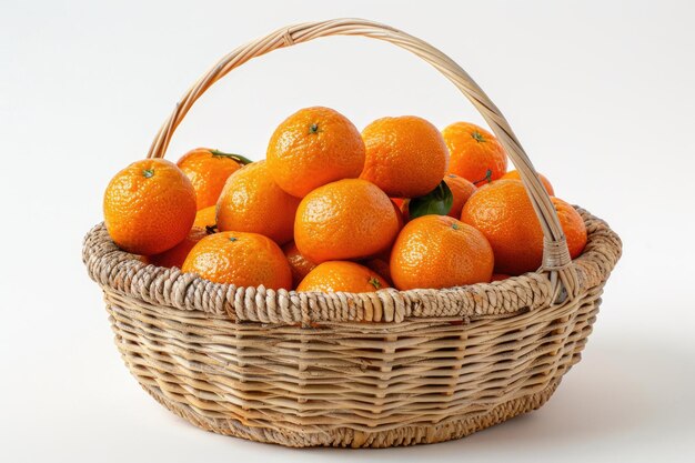 Mandarini maturi biologici in cesto su sfondo bianco