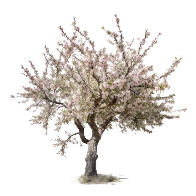 Mandorlo isolato su sfondo trasparente Albero in fiore Primavera fiori rosa e bianchi PNG AI generativa