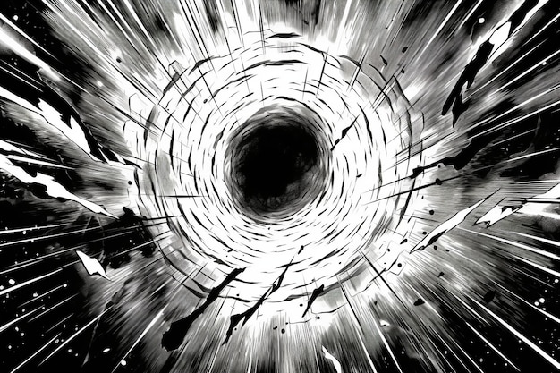 Manga linee radiali con effetto di velocità per fumetti sfondo di esplosione in bianco e nero