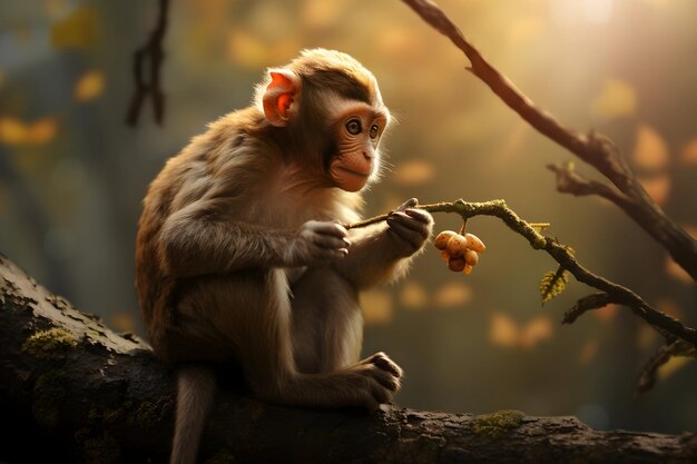 Mangiare scimmia su un ramo d'albero