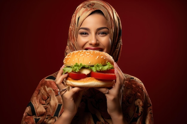 Mangiare un hamburger di gente internazionale AI generativa