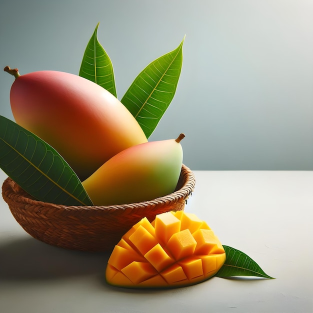 Mango e foglia sullo sfondo solido con spazio per la copia