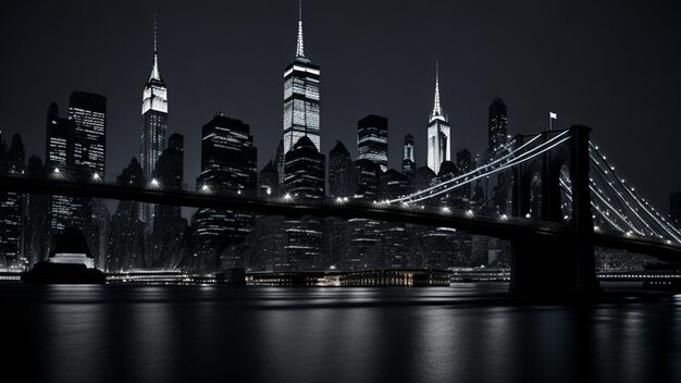 Manhattan Bridge e l'orizzonte di Manhattan di notte a New York City
