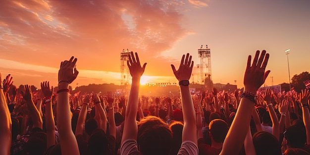 mani alzate al grande tramonto del concerto nello stile di una grinta impenitente