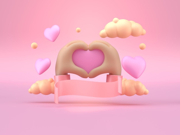 Mani che fanno il rendering 3D a forma di cuore