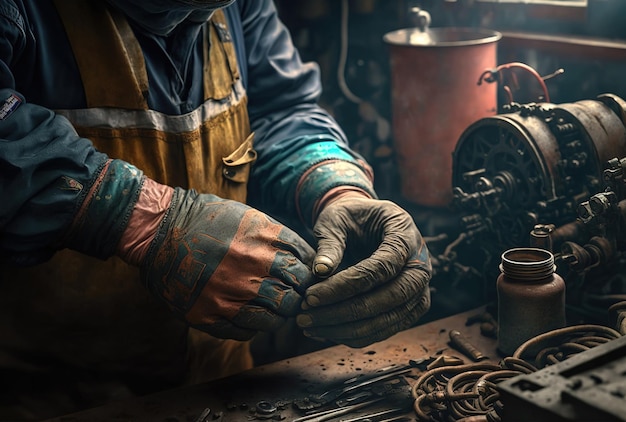 Mani che lavorano di un meccanico in un garage