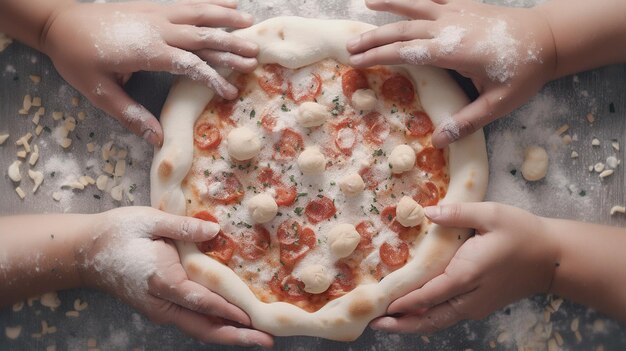 mani che modellano la pizza generativa AI