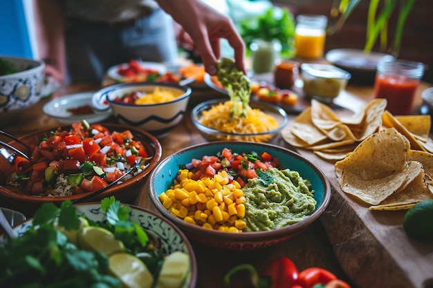 Mani che preparano delizioso cibo messicano