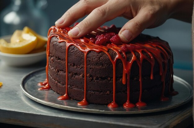 Mani che scolpiscono una replica di una torta di aspetto realistico di un cibo o di un oggetto preferito