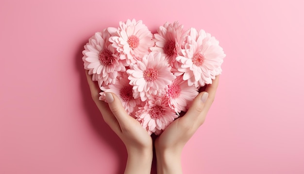 Mani che tengono fiori a forma di cuore Amore ed emozione