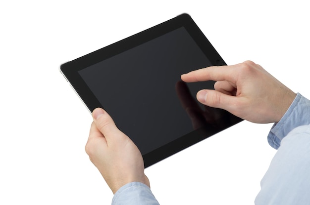 Mani che tengono il tablet PC