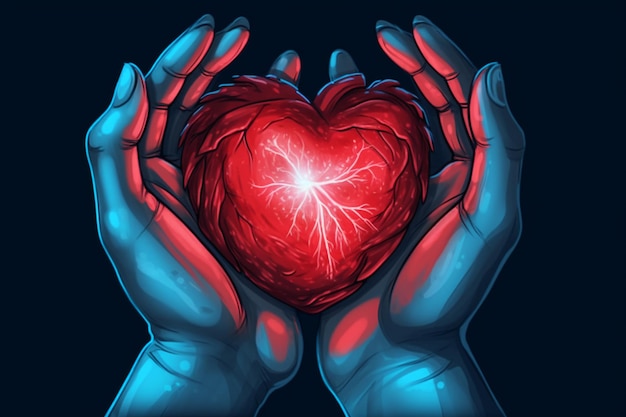 Mani che tengono l'icona del cuore rosso illustrazione mano che fa il segno del cuore assistenza sanitaria speranza assicurazione sulla vita