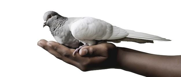Mani che tengono la colomba della pace su sfondo trasparente IA generativa