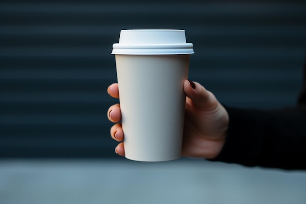 Mani che tengono un modello di tazza di caffè