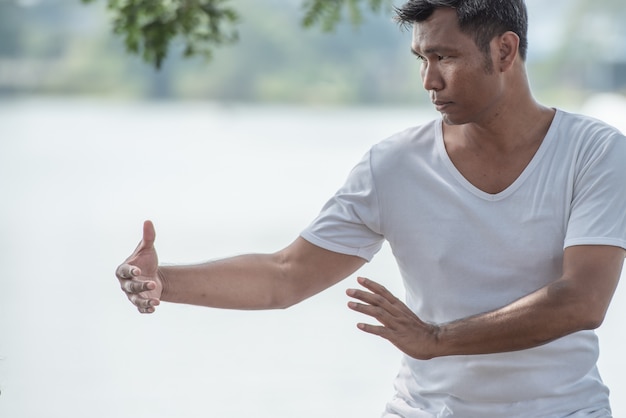 Mani dell&#39;uomo spirituale di Tai Chi o Tai ji, arti marziali cinesi tradizionali.