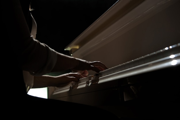 Mani di donna suonare un pianoforte, strumento musicale