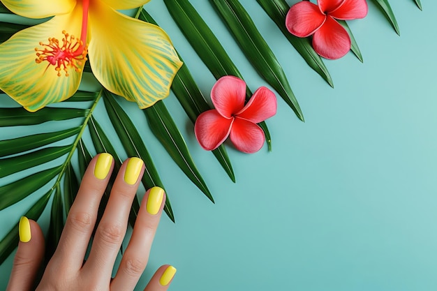 Mani di donne con lucido da unghie giallo e rosso