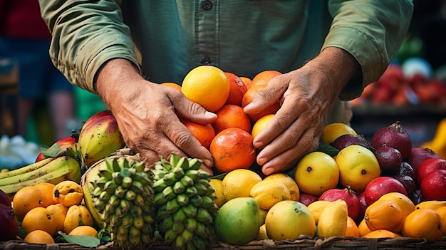 Mani di un venditore di mercato di strada che tiene le verdure bella illustrazione immagine