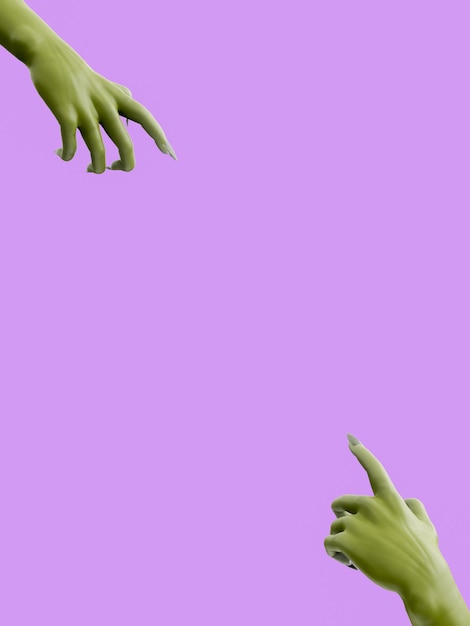 mani di zombie che puntano a uno spazio vuoto
