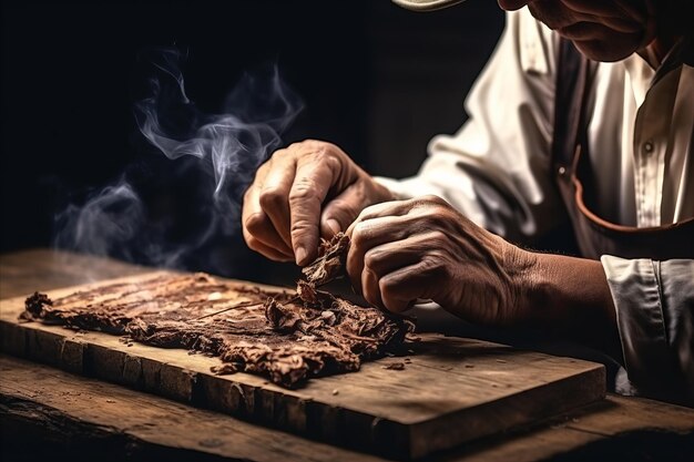 Mani esperte al lavoro di arrotolamento di sigari