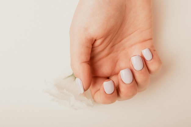 Mani femminili con manicure rosa Design classico delle unghie da sposa Concetto di igiene e cura delle unghie