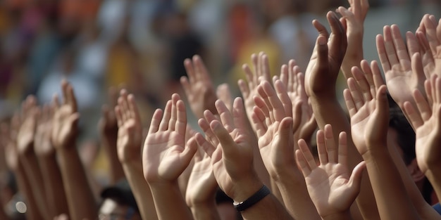 Mani incoraggianti di molte persone nello stadio