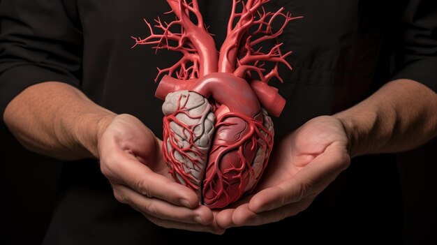 Mani umane che tengono un cuore realistico