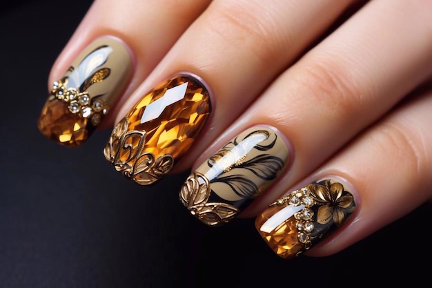 Manicure d'oro in stile natalizio Manicure luminosa con gemme e scintille Bottiglia di Nail Polis