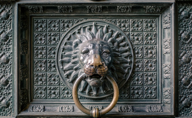 Maniglia a forma di leone da una vecchia porta della cattedrale