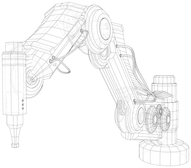 Manipolatore robot industriale in formato EPS10 Wireframe Vector creato in formato 3d EPS10