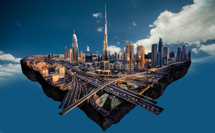 Foto manipolazione fotografica dello skyline di dubai