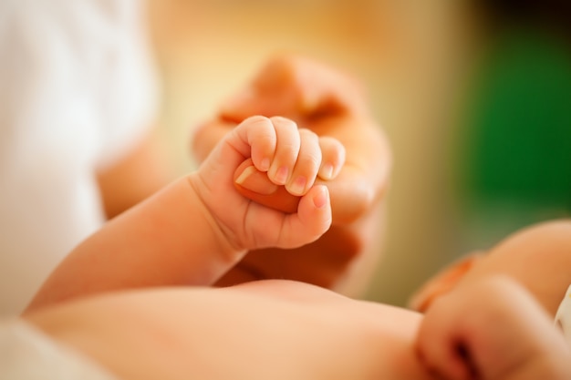 Mano avvincente del bambino della madre