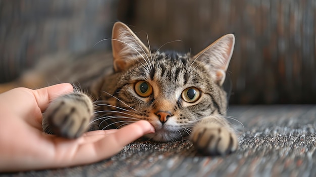 Mano che gioca con il Gatto su un divano