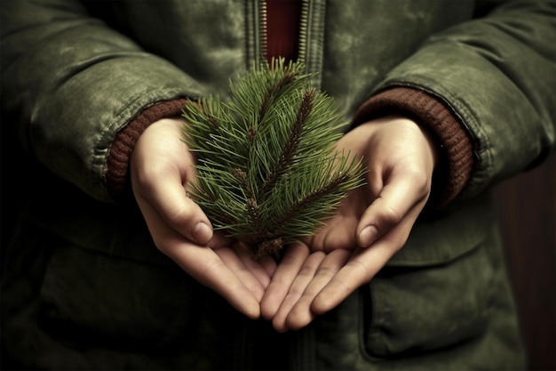 mano che tiene albero sulla natura verde