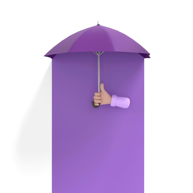 Mano che tiene elegante ombrello viola su sfondo bianco