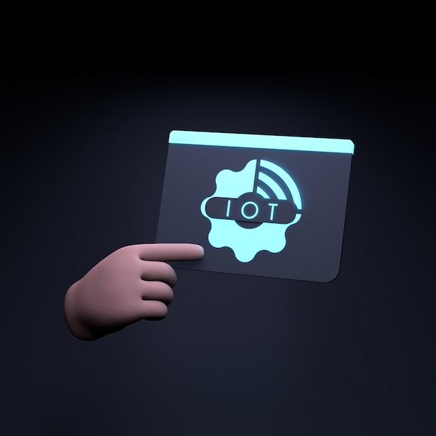 Mano che tiene il logo IoT al neon Internet del concetto di cosa 3d rendering illustrazione