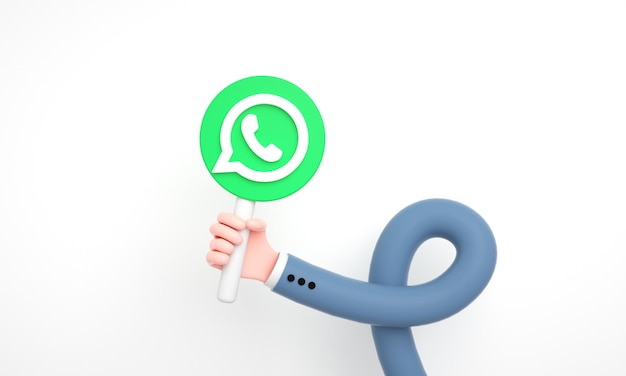 Mano che tiene l'icona di whatsapp dei social media e lo sfondo del logo per il social media marketing