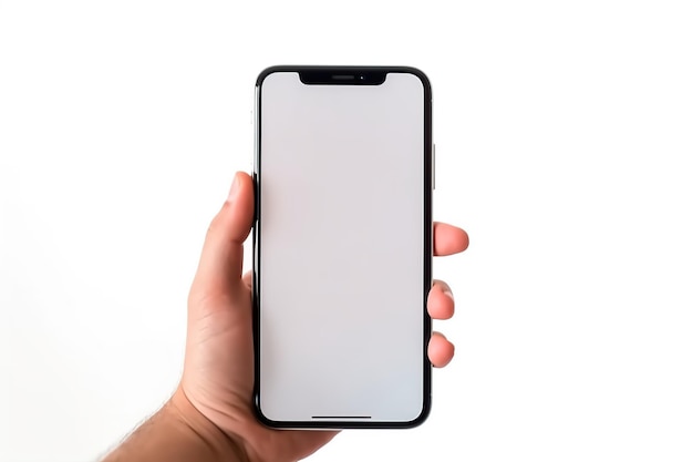 Mano che tiene lo smartphone mock up stile AI generato