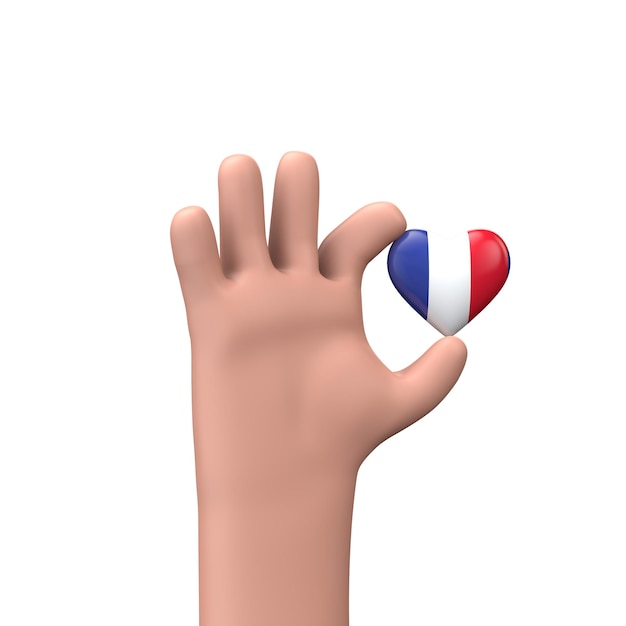 Mano che tiene una bandiera francese cuore comunità insieme concetto d rendering