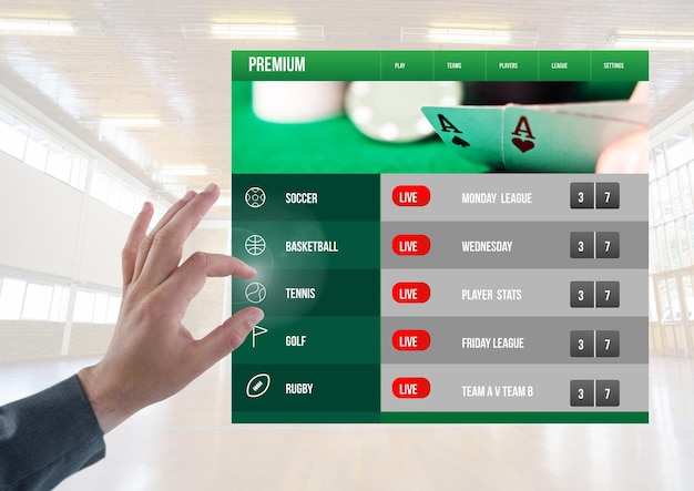 Mano che tocca un'interfaccia dell'app di scommesse