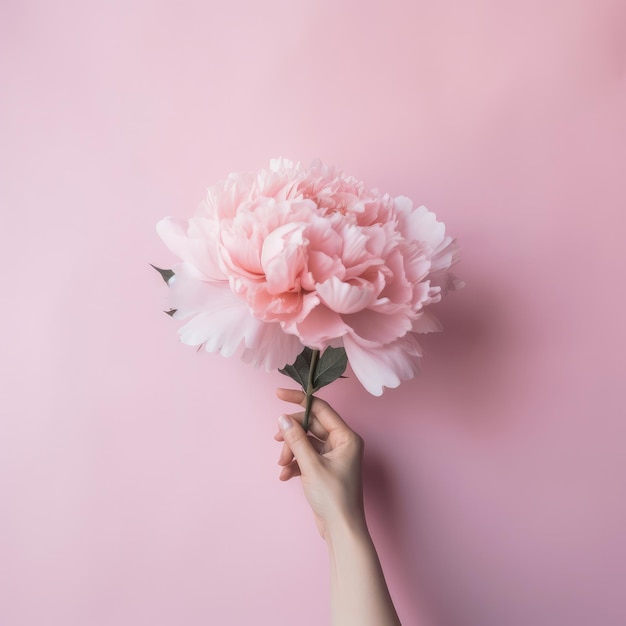 Mano con fiore di peonia rosa Illustrazione AI GenerativexA